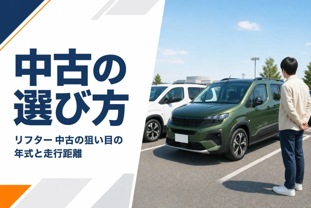 中古車展示場に並ぶ緑と白のリフター