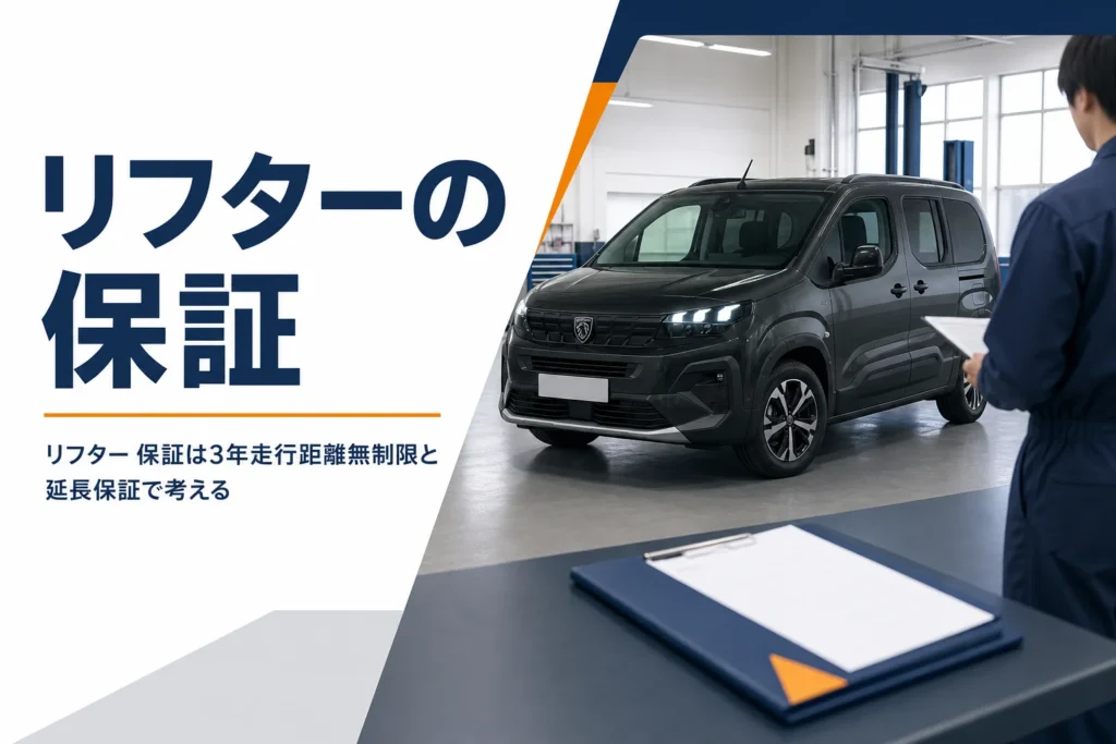 整備工場に停まるリフターと保証書