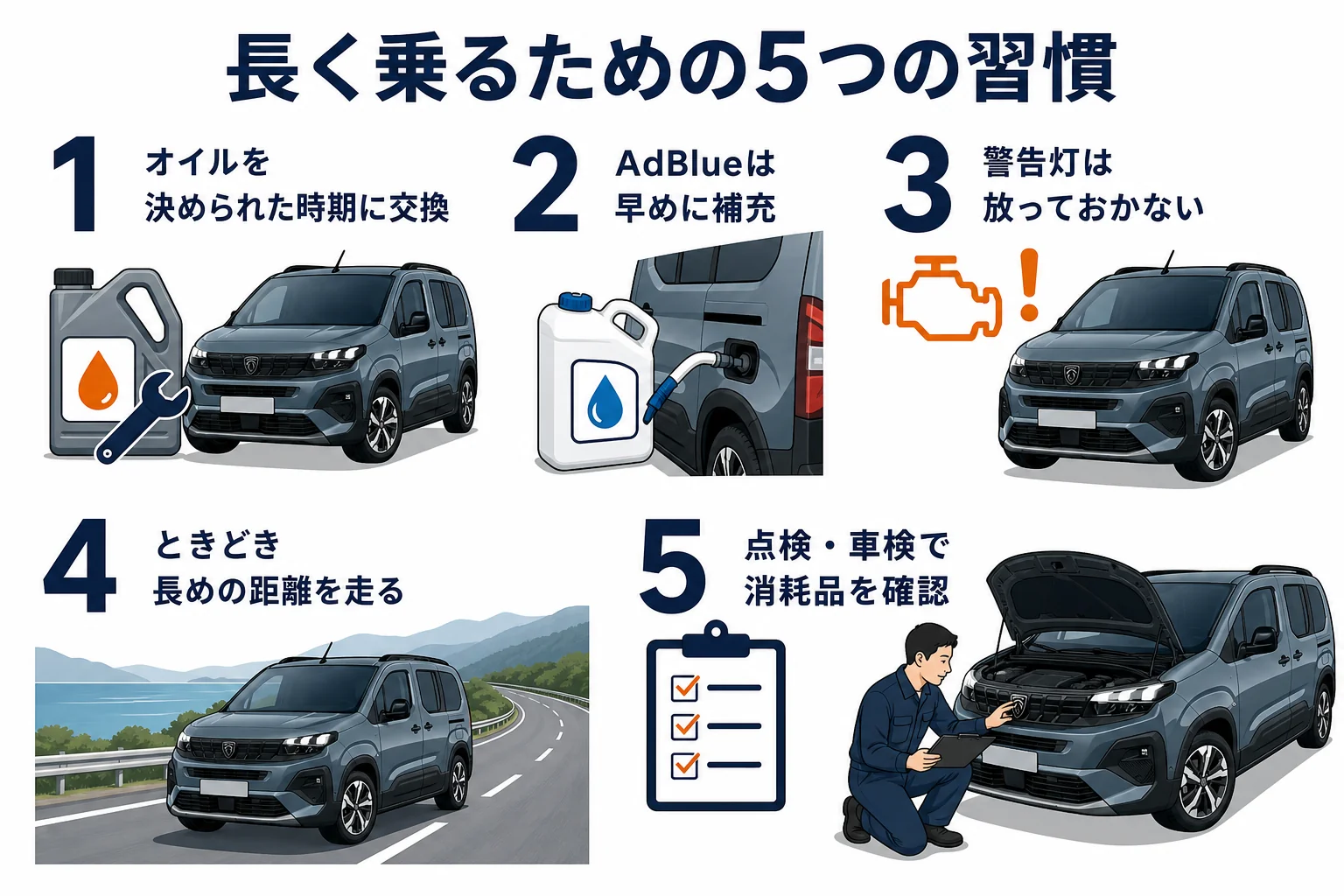 リフターに長く乗るための手入れの習慣を示した図