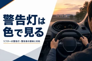 オレンジ色の警告ランプが点いた車のデジタルメーター