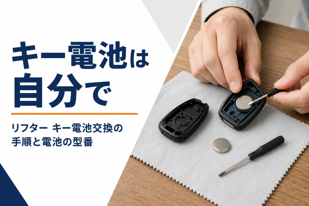 開いた車のスマートキーと新しいコイン形電池