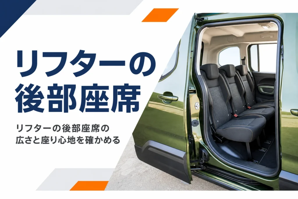 スライドドアから見た同じ幅の3つの座席が並ぶリフターの後部座席