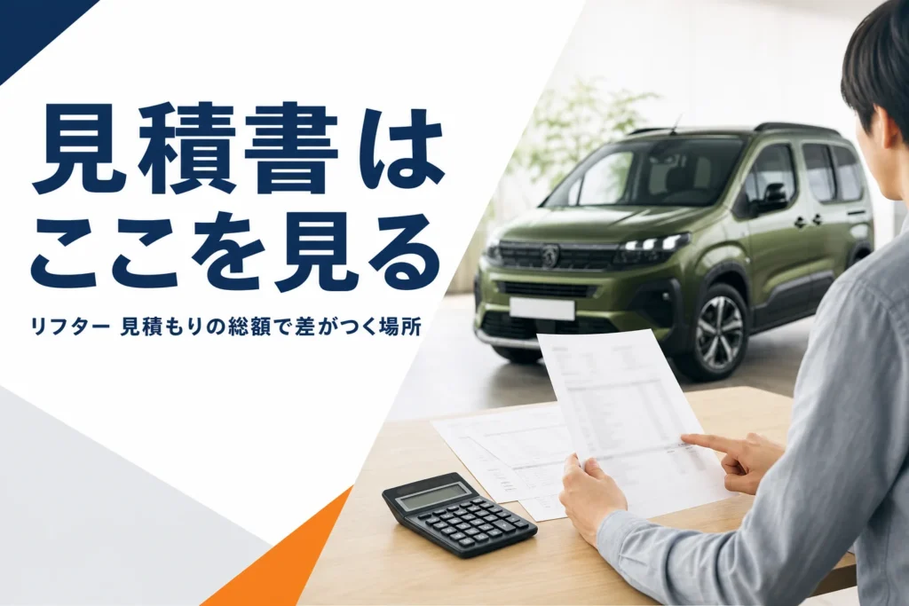 見積書と電卓、背景のリフター