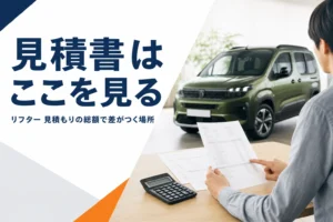 見積書と電卓、背景のリフター