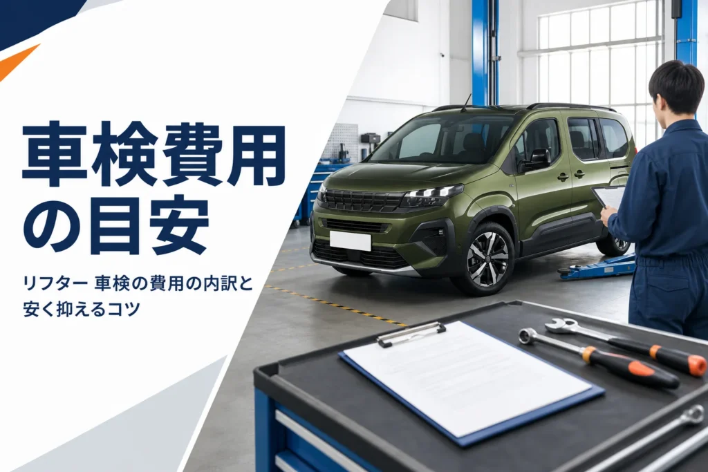 整備工場で車検を待つリフターと見積書