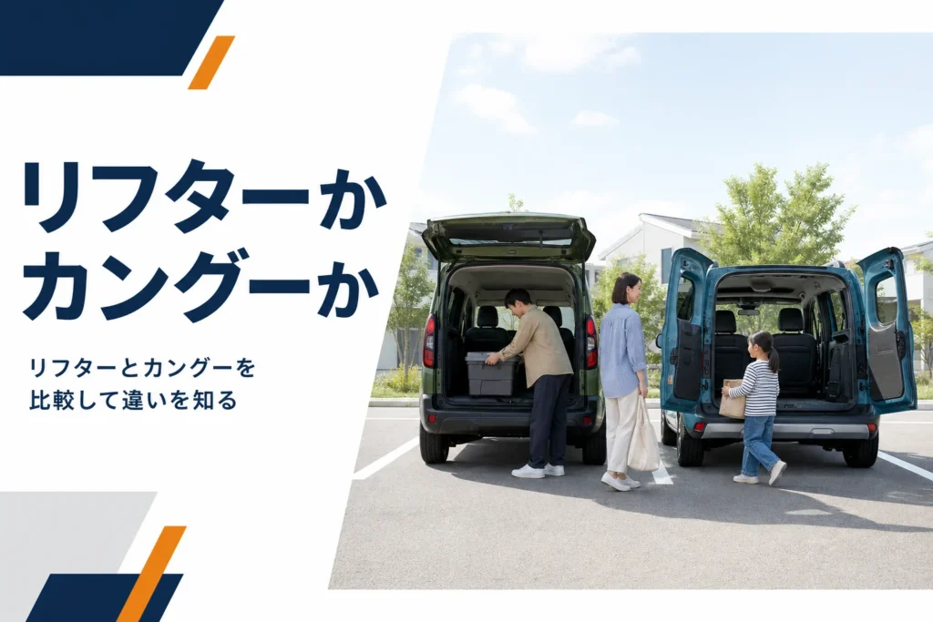 跳ね上げゲートと観音開きの2台の箱型ミニバン